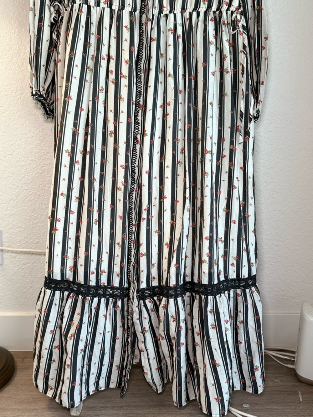 Anthropologie Cream and Black Striped Floral Maxi Shirt Dress - Picture 8 of 9